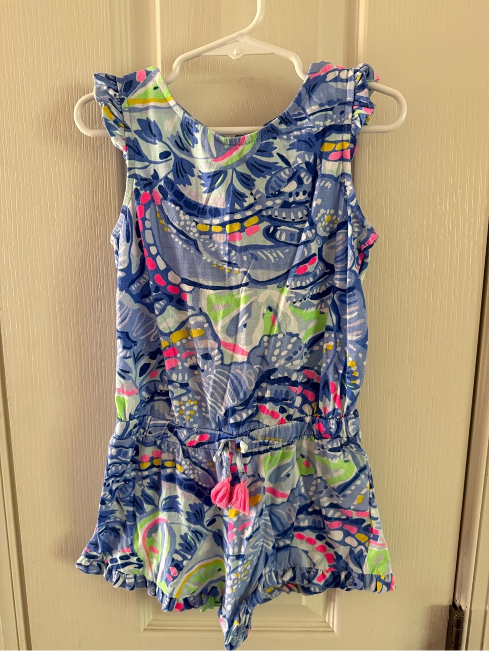 Girls Lilly Pulitzer Blue Pink Multicolor Cotton Sleeveless Romper Small 4-5